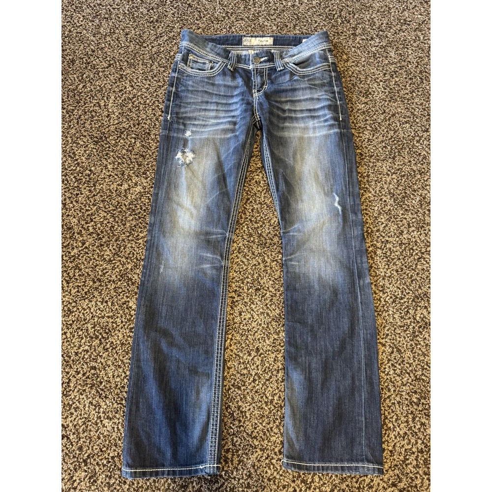 BKE Payton Straight Leg Jeans Womens 29x31.5 Low Rise Blue Distressed Denim 29R